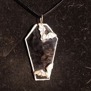 Purple stained glass coffin bat choker